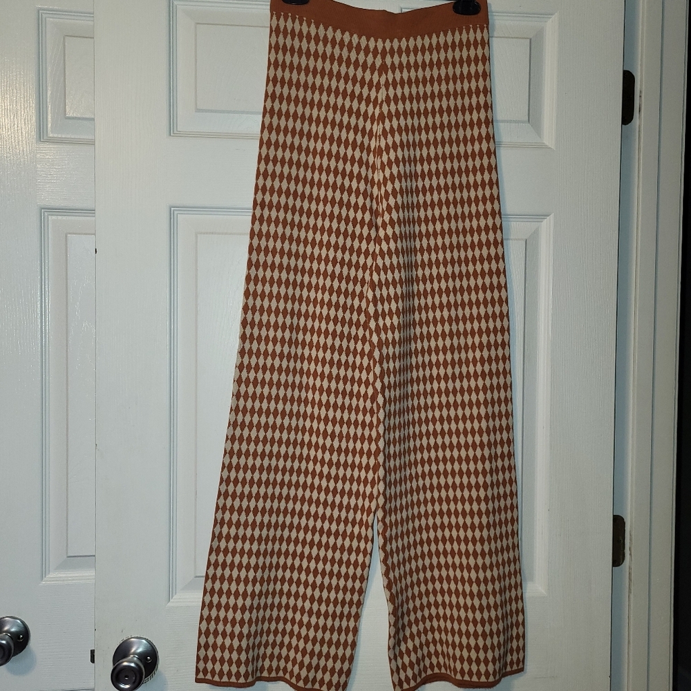 Sage The Label High‎ Rise Argyle Sweater Pants Women's Size Medium Retro 70s